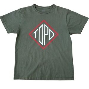 Topo Designs T-Shirt Mens L Army Green 100% Cotton Short Sleeve Logo Graphic